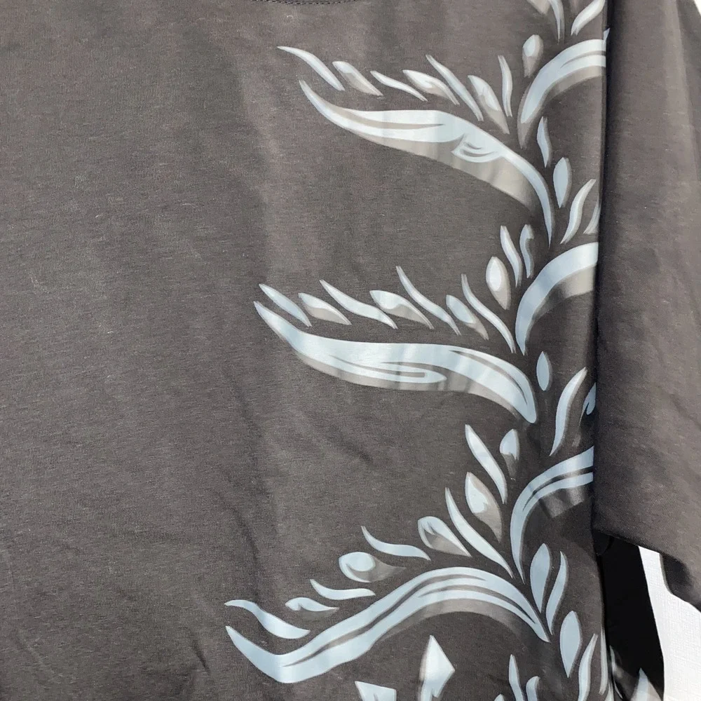 Tanoa Samoa Womens Top 2XL Black Silver Floral Design Polynesian Hawaiian Blouse